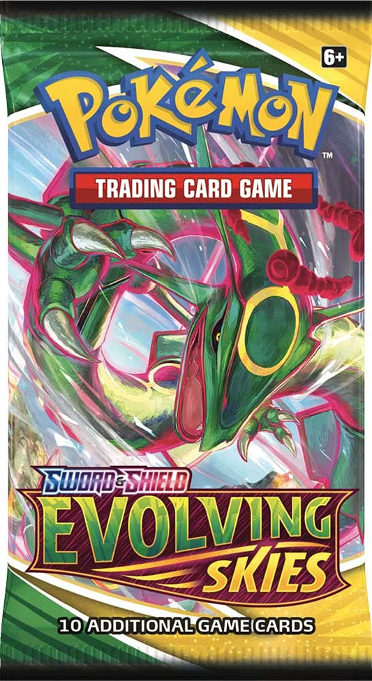 Pokémon TCG Evolving Skies booster pack, 10-card set, ideal for collectors and players.