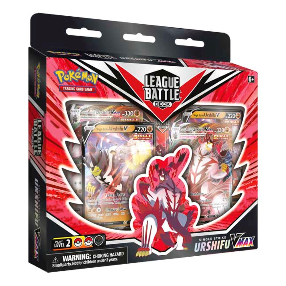 Pokemon TCG Urshifu VMAX League Battle Deck components include rules, dice, and a code for practice.
