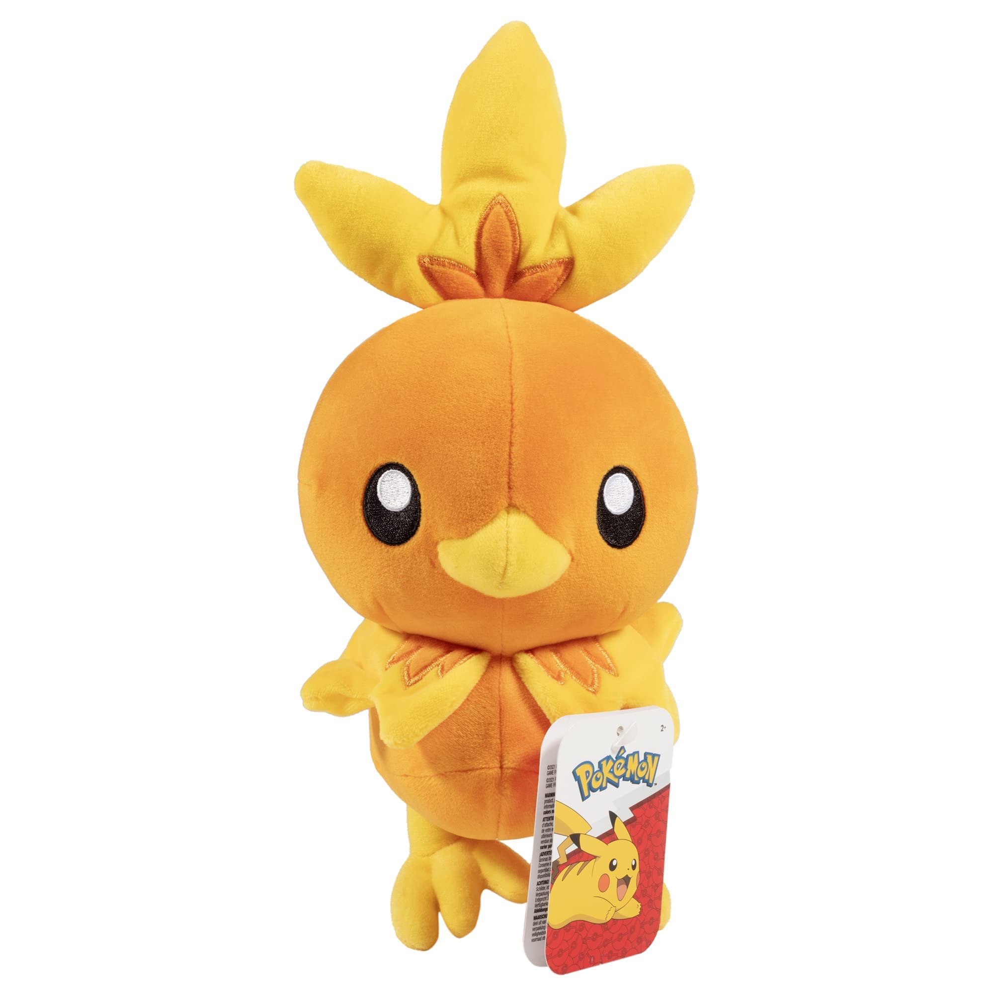 Pokemon Torchic plush close-up fur detail, authentic licensed Pokémon merchandise.