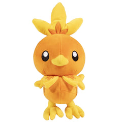 Pokemon Torchic plush side view, portable companion for travel and play.