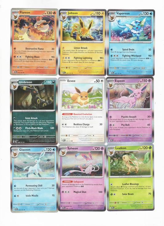 Pokemon Umbreon Sylveon Espeon Prismatic Evolutions 9-card lot, ideal for display and collection