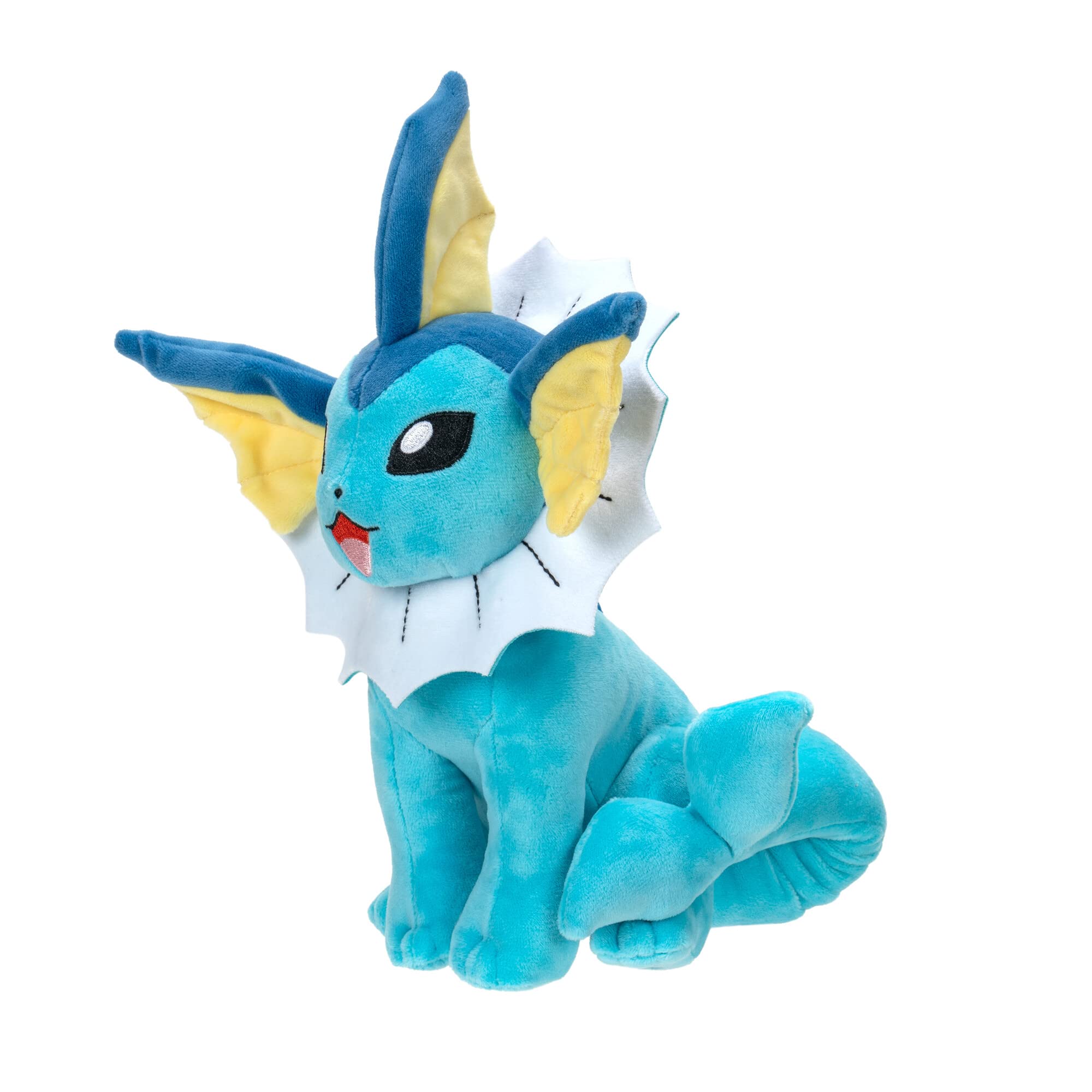 Pokémon Vaporeon 8-inch plush side view, portable companion for travel and stories.