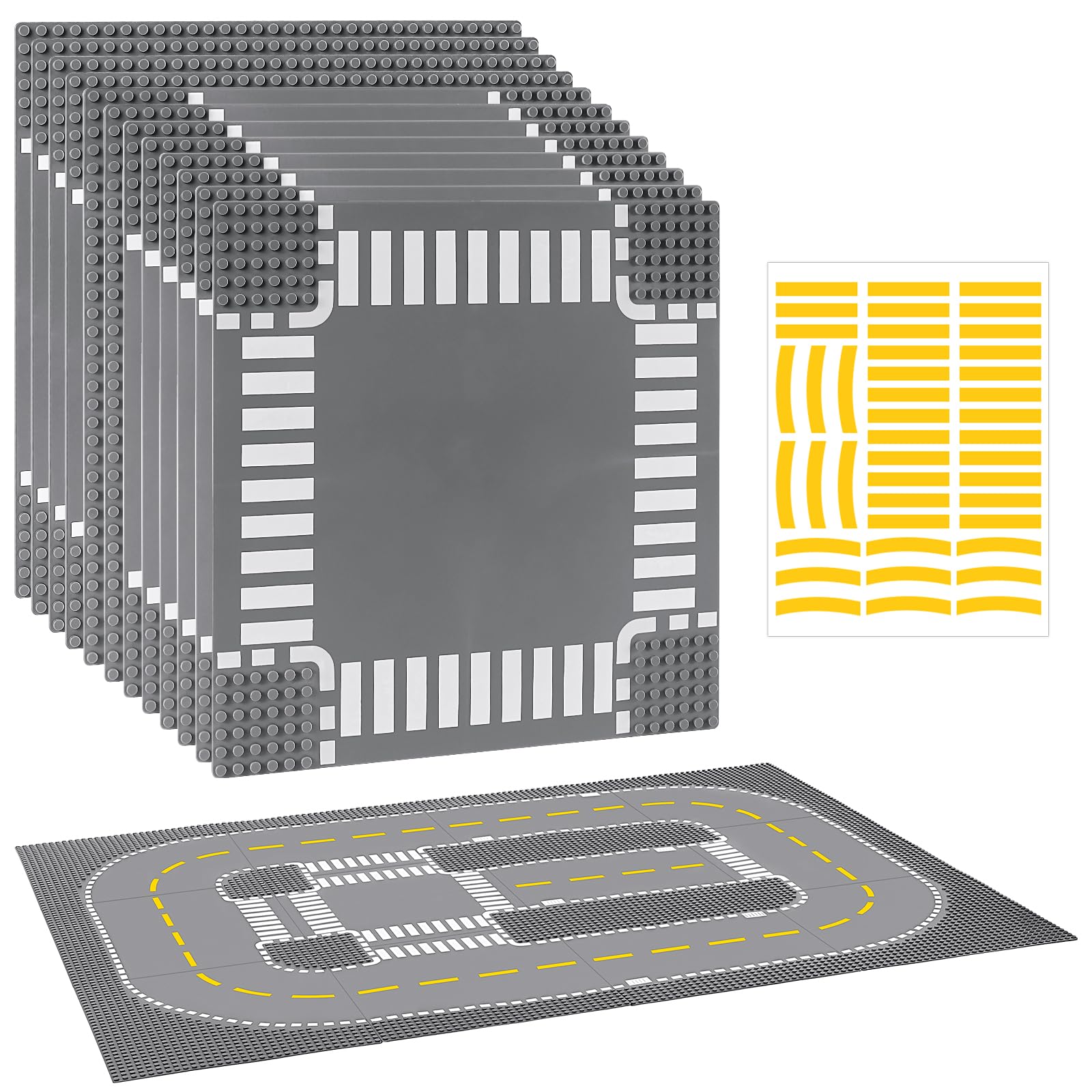 Pokiiulk 12-pack road baseplates 10x10 ready for quick city layouts with Lego bricks