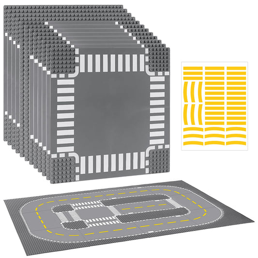 Pokiiulk 12-pack road baseplates 10x10 ready for quick city layouts with Lego bricks