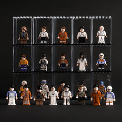 Pokiiulk 15-pack minifigure display case set for tidy, modular displays.