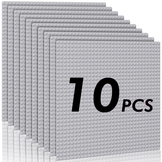 Pokiiulk Classic Baseplates 10x10 grey pack provides a sturdy foundation for brick builds.