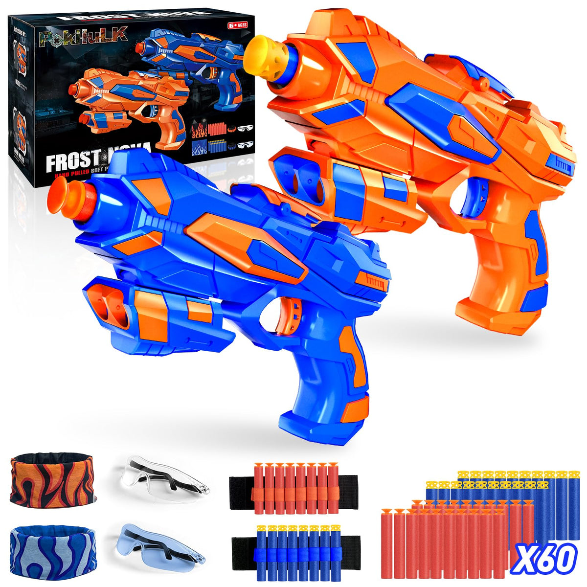 Pokiiulk foam blaster set with two guns for safe, action-packed play sessions.