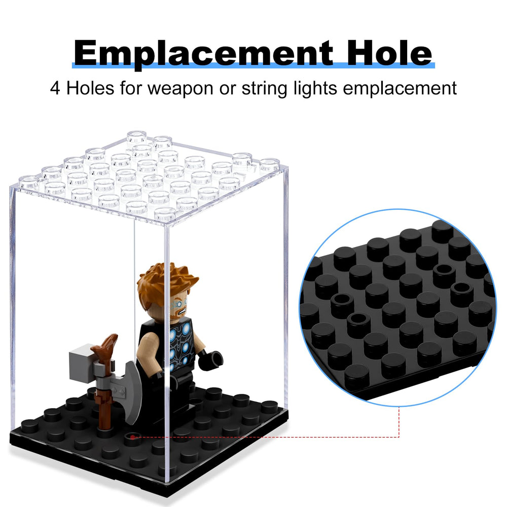 Pokiiulk stackable display boxes enable neat Lego figure arrangements.