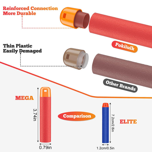 Pokiiulk mega darts compatible with Nerf Mega Blasters sized 0.79 by 3.74 inches.