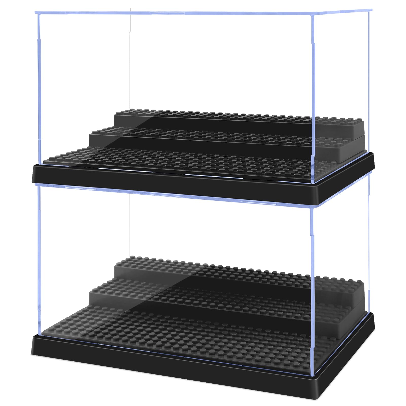 Pokiiulk two-box minifigure display case showcases figures clearly on a shelf.