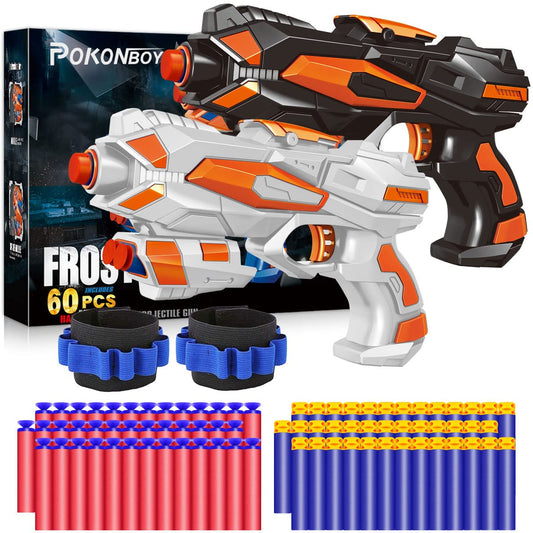 POKONBOY blaster guns in black and white ready for outdoor action