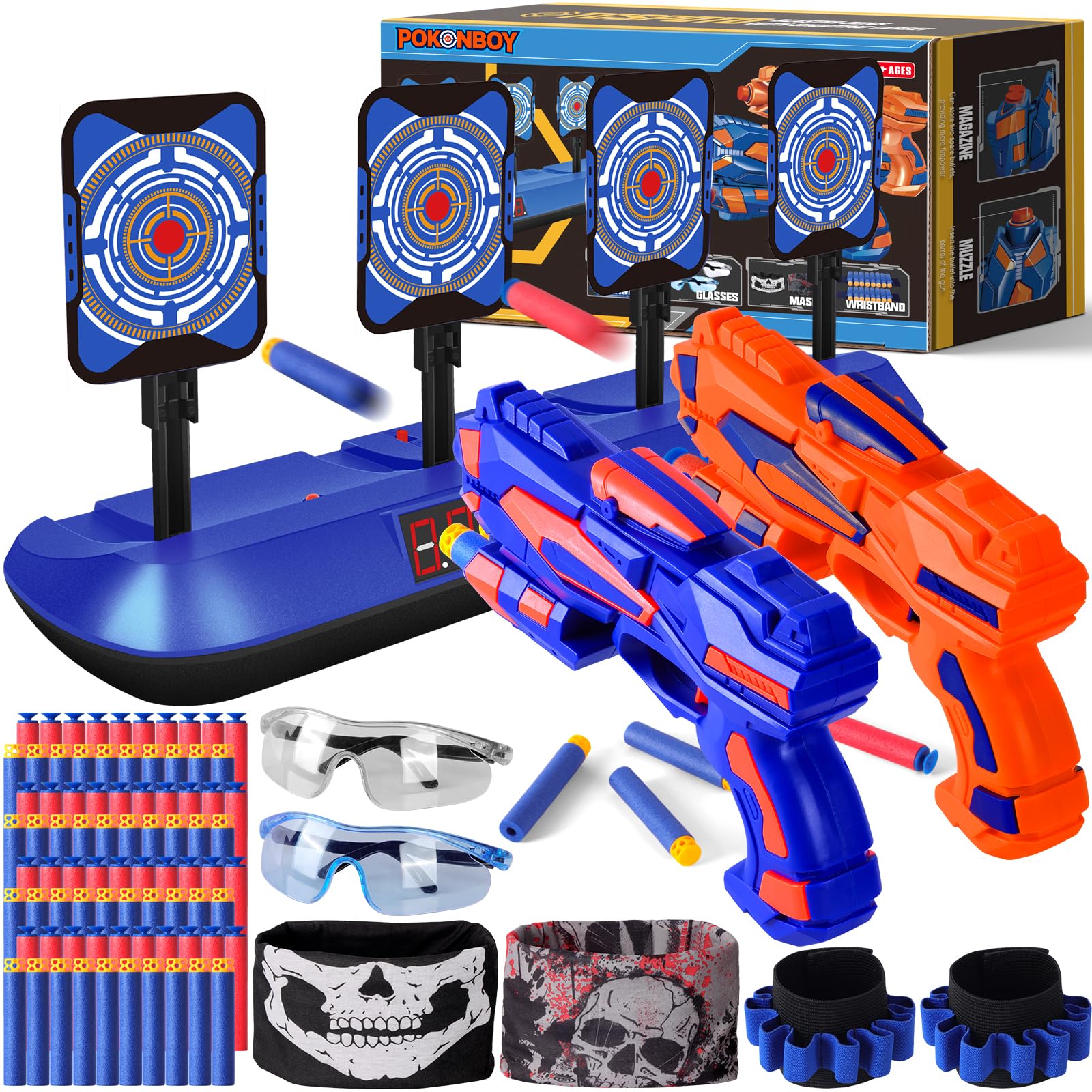 POKONBOY digital shooting target assembly with LCD score and flashing lights.