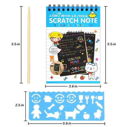 Pokonboy scratch art notebook pages reveal bright colors when scratched.