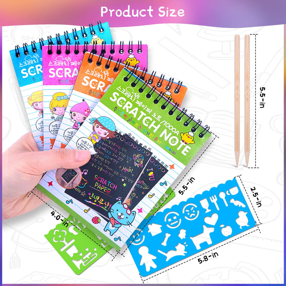 POKONBOY scratch art notebooks show 10-color layers for quick doodles.