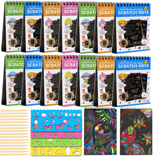 Pokonboy scratch art notebooks with wooden stylus for vibrant doodles.