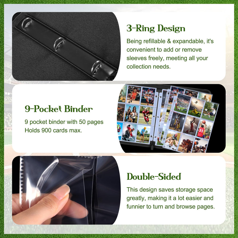 POKONBOY binder fits football, baseball, basketball cards and more.