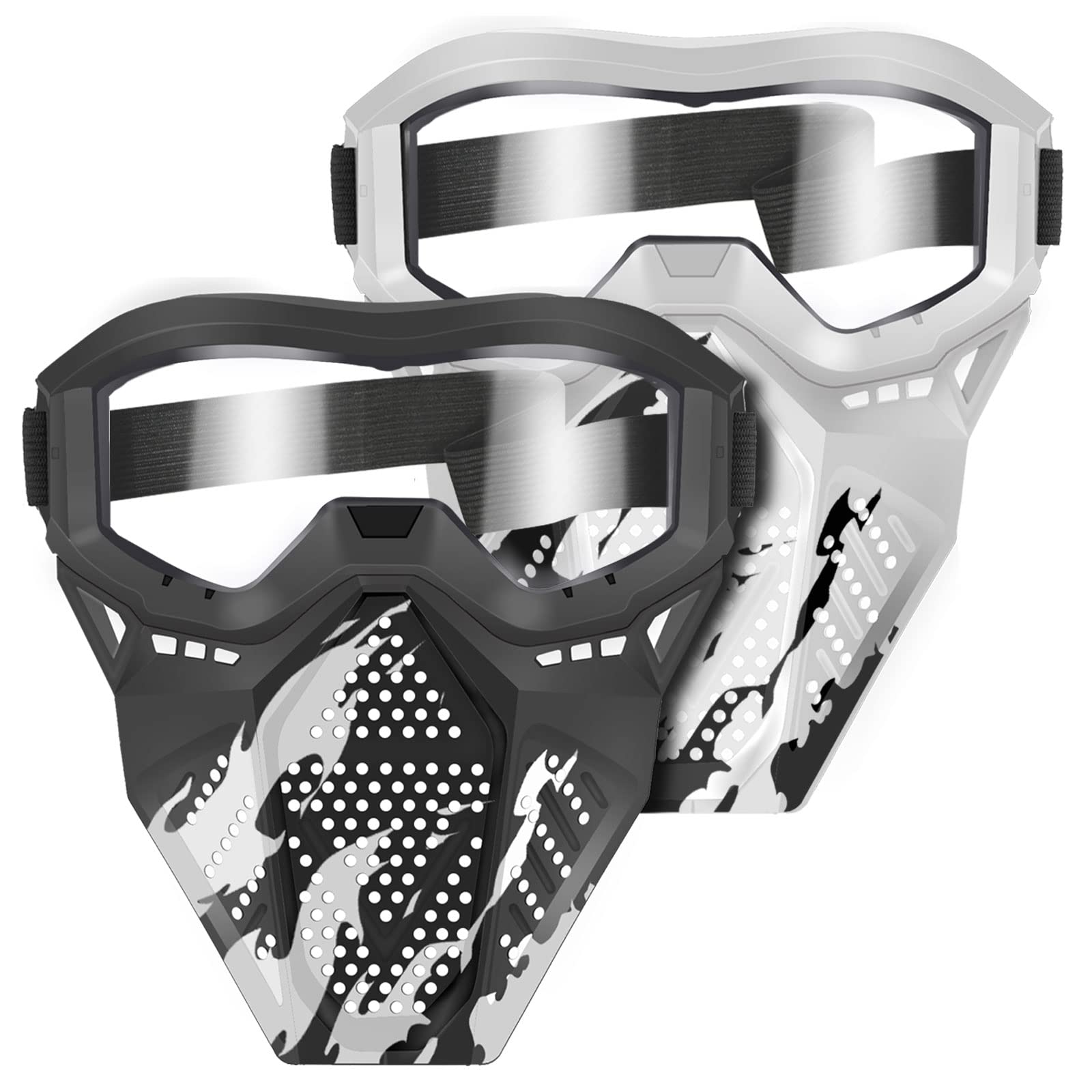 POKONBOY white tactical mask with goggles for Nerf play and eye protection.
