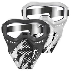 POKONBOY white tactical mask with goggles for Nerf play and eye protection.