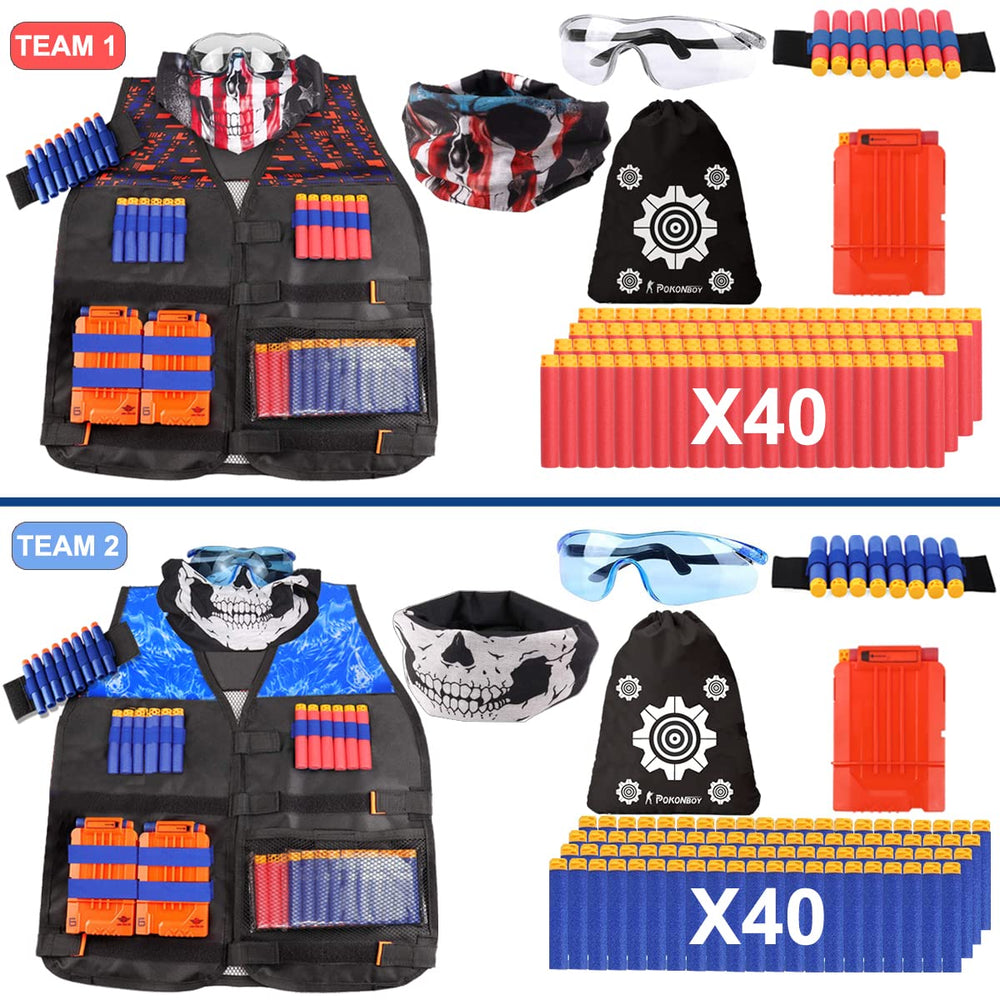 POKONBOY two-tone vest close-up showing durable fabric for outdoor play.