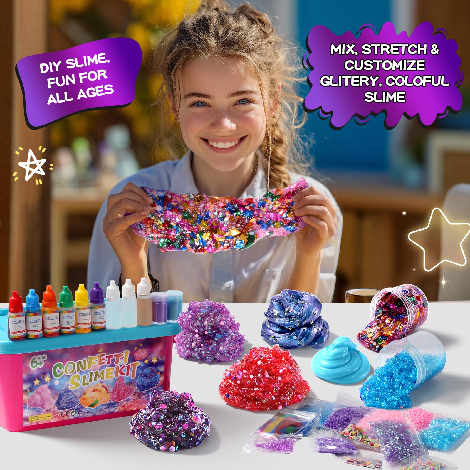 pokujyrt Confetti Slime Kit—color dyes for vibrant, engaging slime colors.