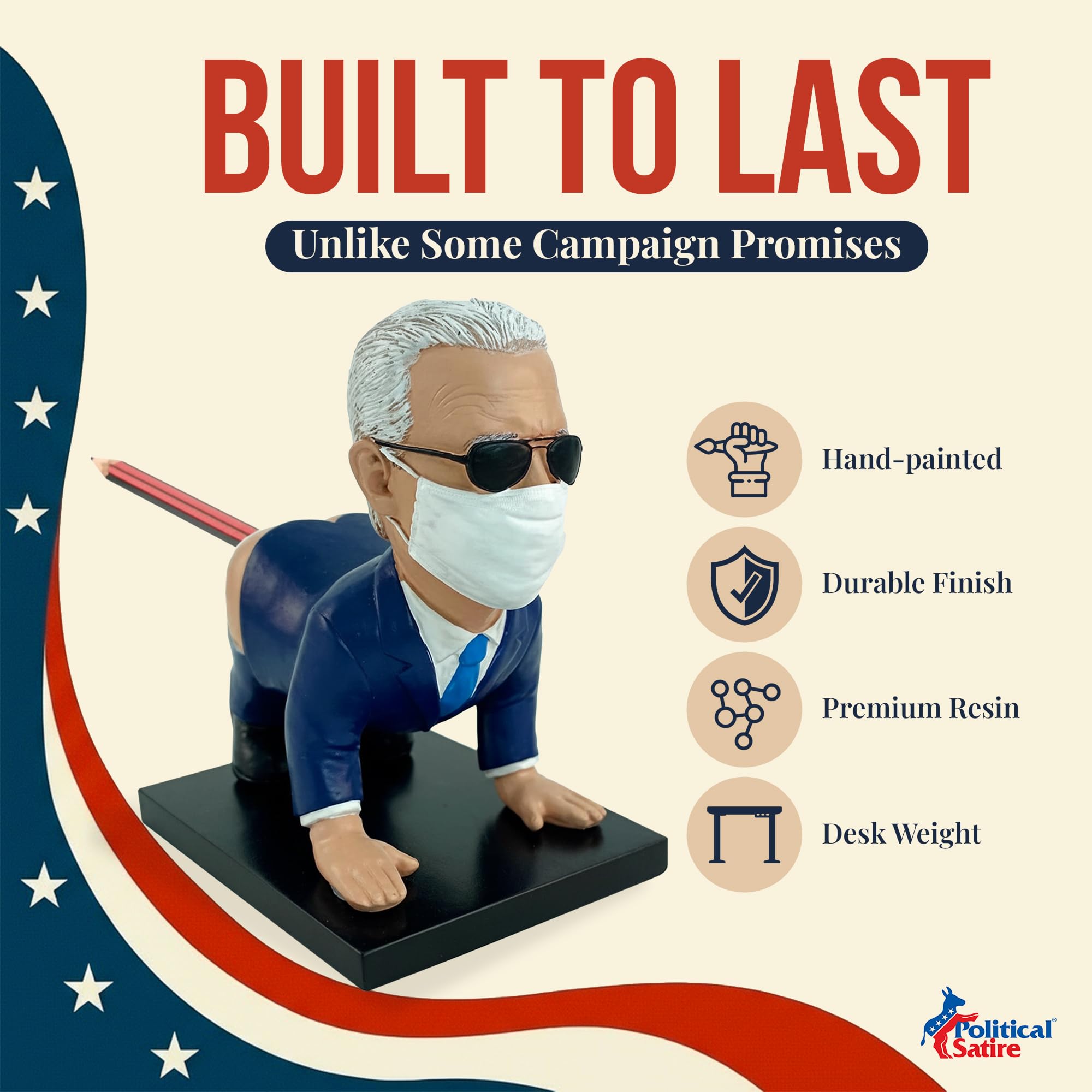 Political Satire Biden hand-painted details highlight lifelike facial features.