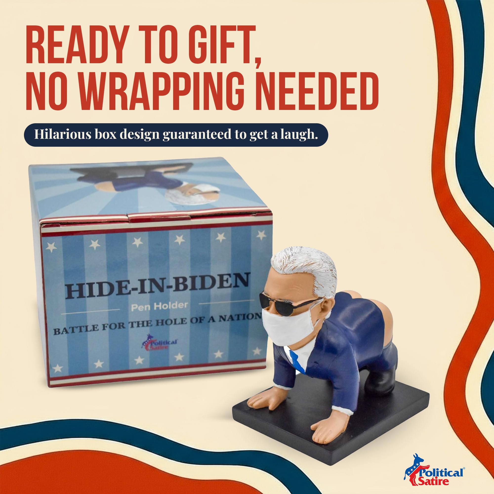 Political Satire Biden white hair sunglasses feature adds bold desk decor.