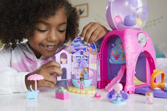 Polly Pocket Gumball Bear playset bear cap cafe invites cozy pretend treats.