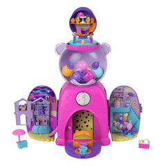Polly Pocket Gumball Bear playset gingerbread house opens for story moments.