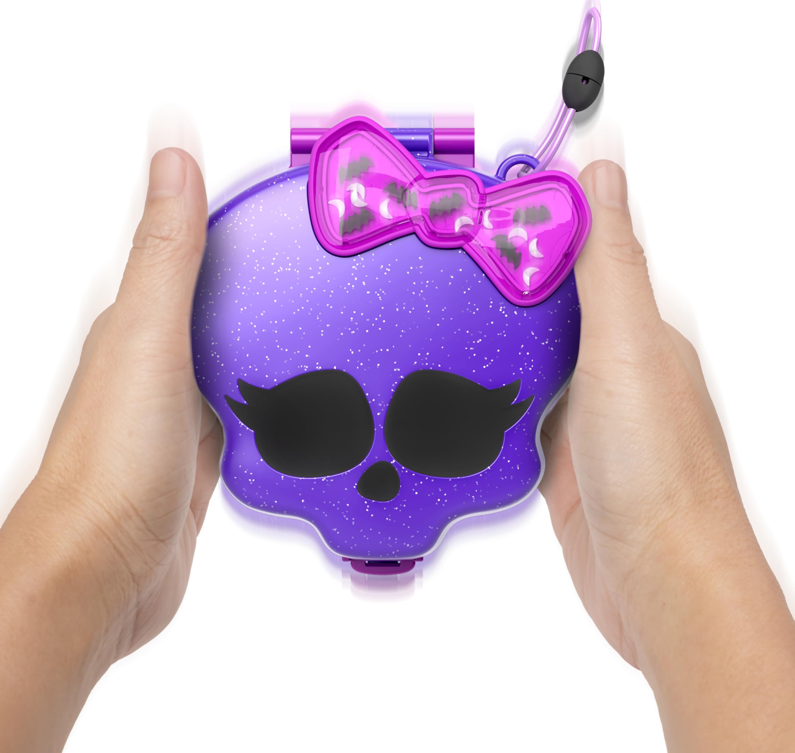 Polly Pocket Monster High playset casket-ball game adds interactive pretend play.