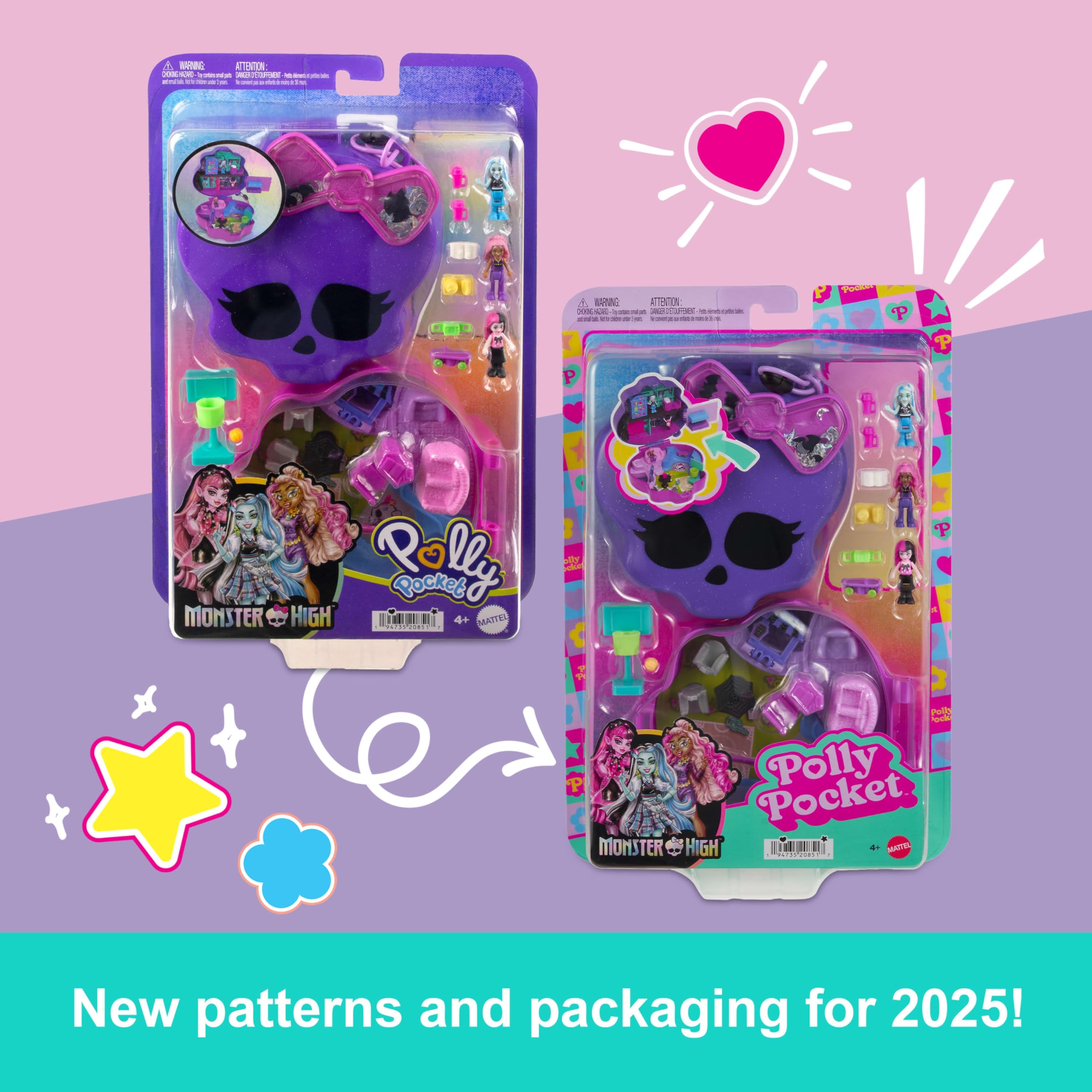 Polly Pocket Monster High playset compact storage keeps pieces organized on the go.