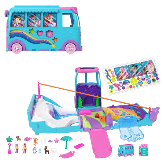 Polly Pocket Pet Mobile Adventure van exterior with sticker accents for creative outdoor play.