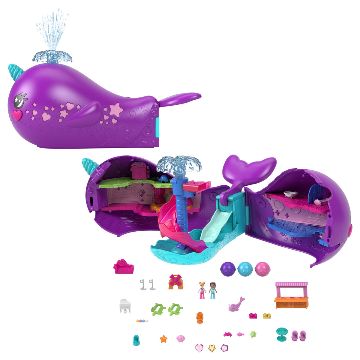 Polly Pocket Sparkle Cove Narwhal Boat exterior for imaginative ocean adventures