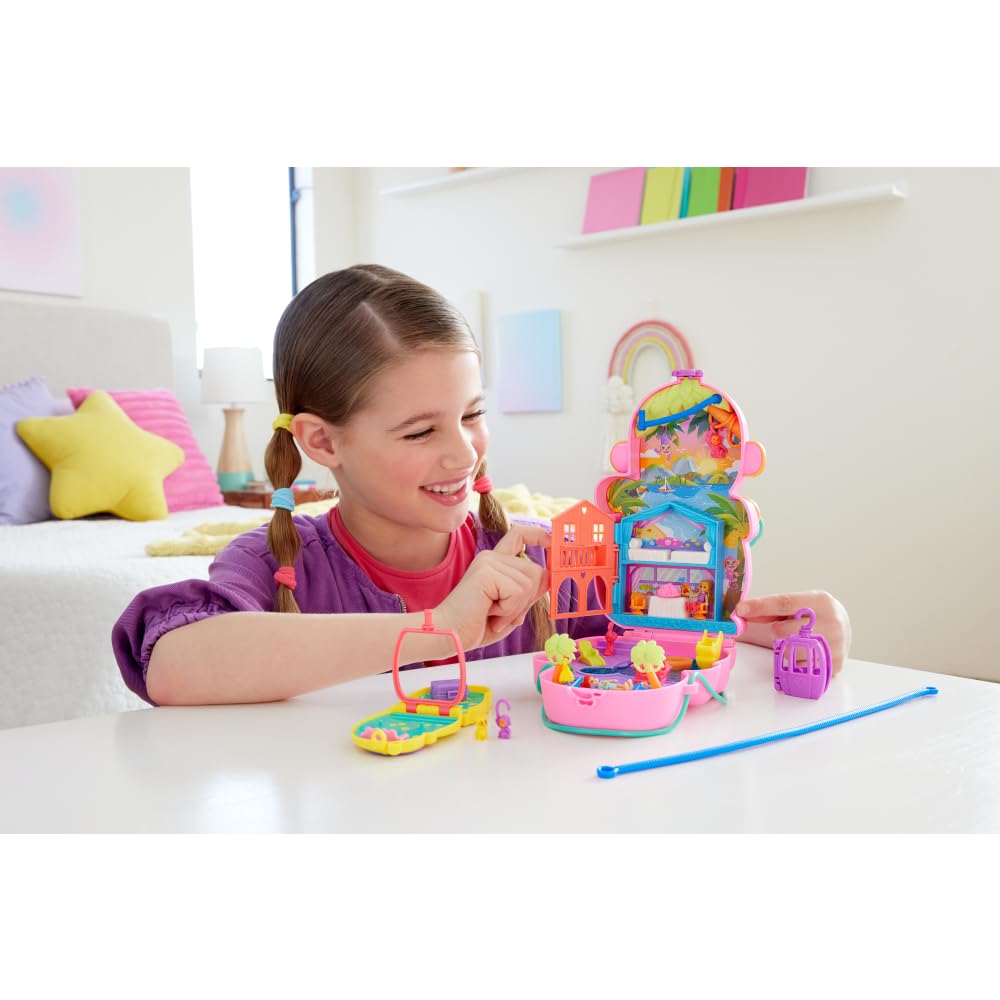 Polly Pocket zipline tram adventure connects two monkey compacts for continuity.