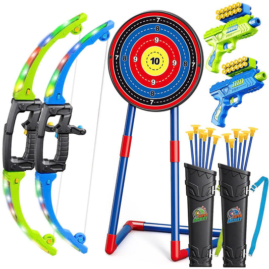 Polokping LED archery bows glow for nighttime target practice.