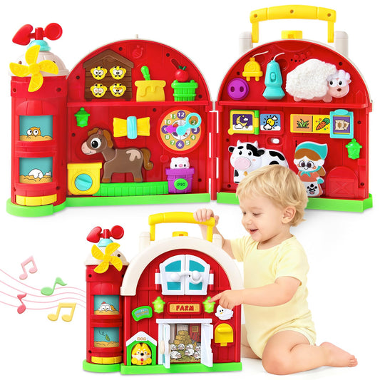 Polokping Montessori Farm Busy Board main cows milking scene supports fine motor skill practice.