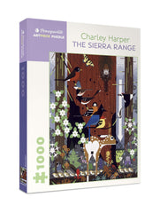 Pomegranate Charley Harper Sierra Range puzzle box art with bold lines and color clarity.