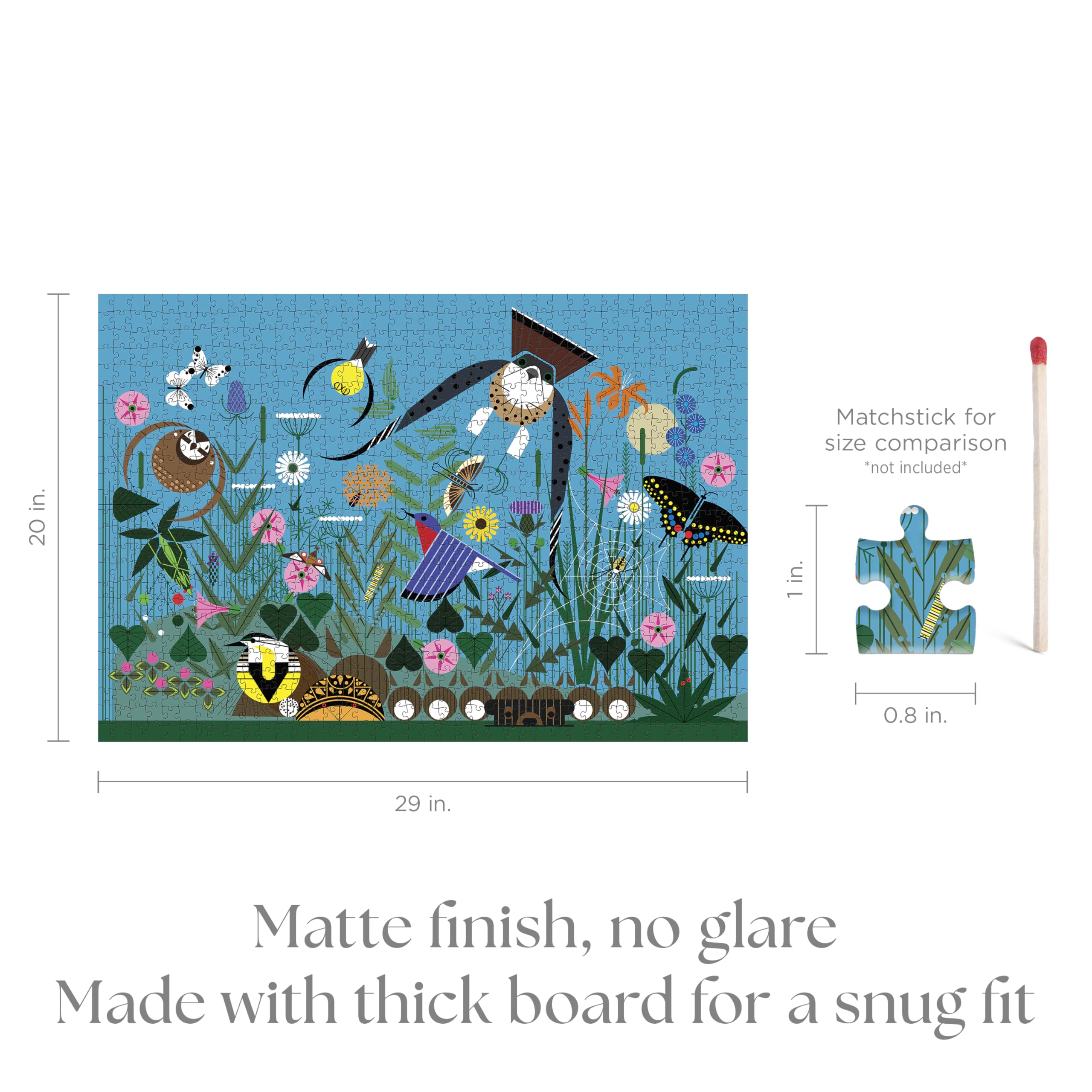 Pomegranate Wild Summer Charley Harper puzzle emphasizes bold colors for immersive puzzle time.