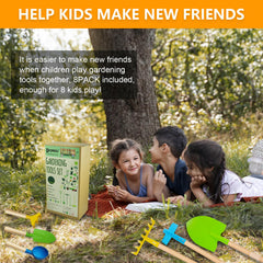 POMIKU kid-sized tools for cooperative garden activities.