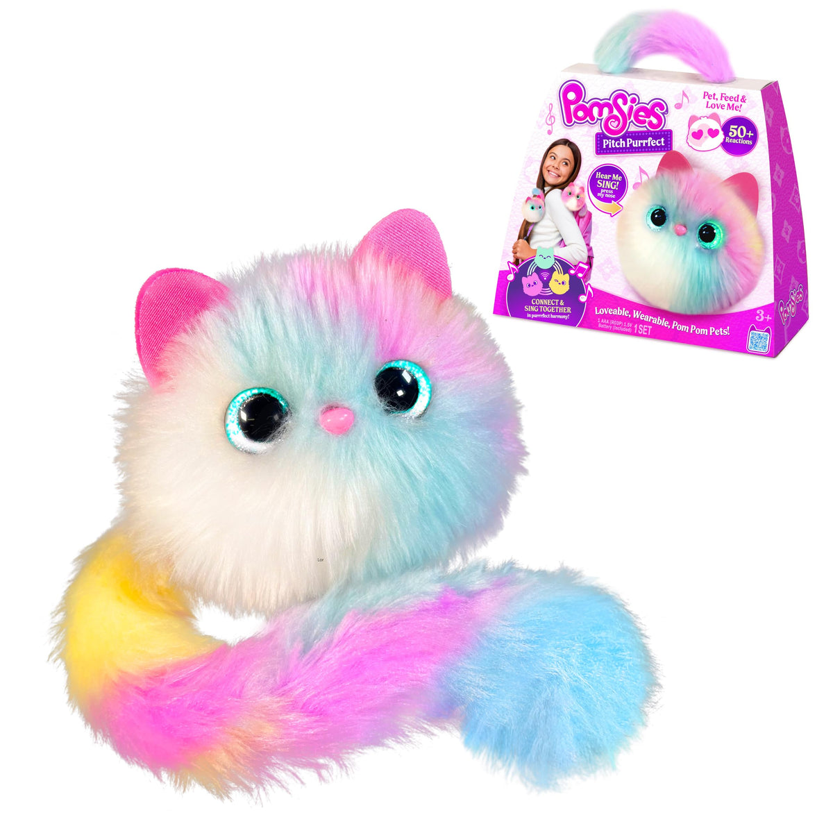 Pomsies Pitch Purrfect Skye interactive eyes glow during touch play for immersive fun.