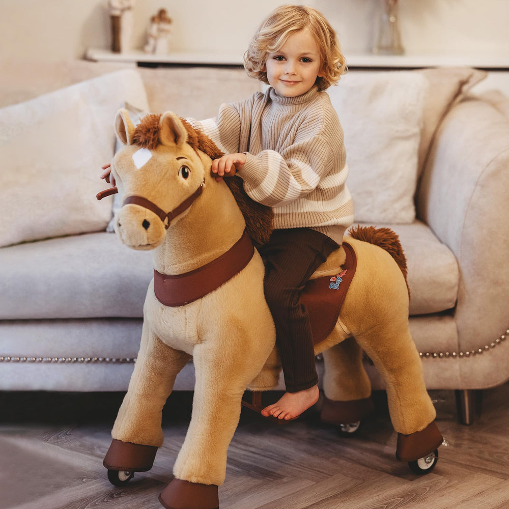 PonyCycle ride-on horse front view; compact, kid-powered movement for indoor fun.