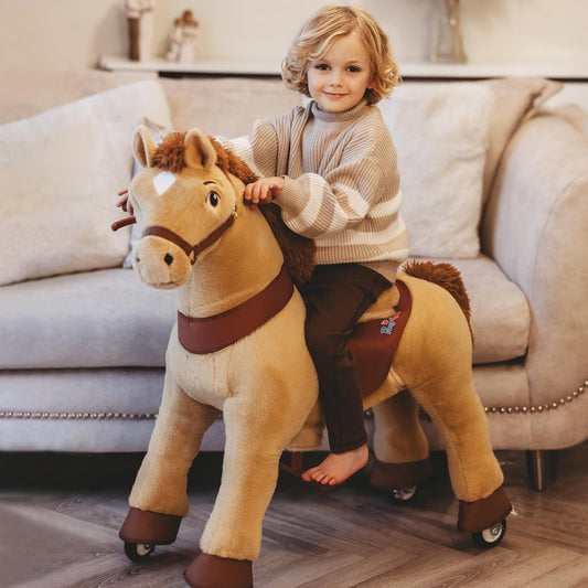 PonyCycle ride-on horse front view; compact, kid-powered movement for indoor fun.
