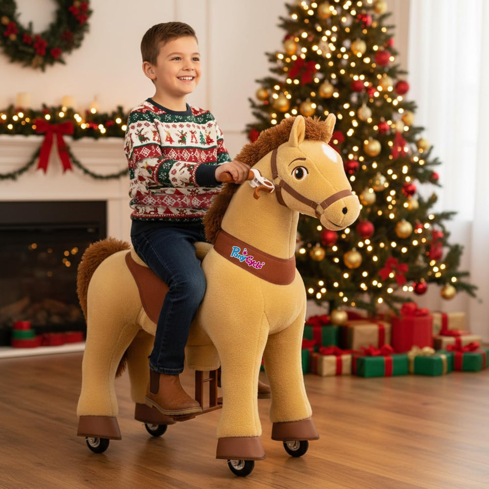 PonyCycle ride-on horse seat details; raised seat supports balance during play.