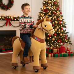 PonyCycle ride-on horse seat details; raised seat supports balance during play.