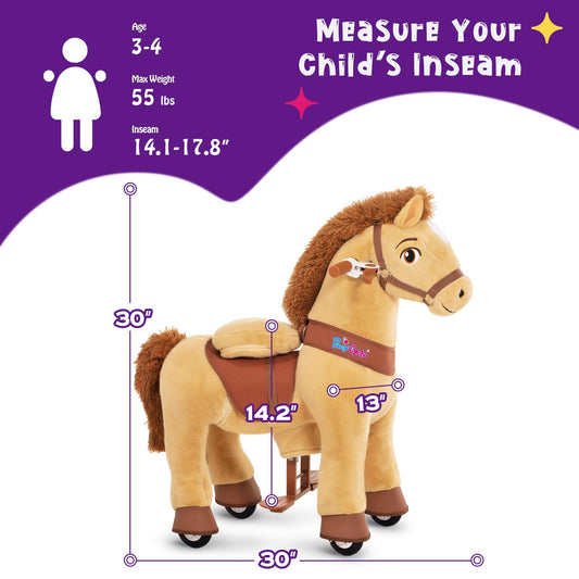 PonyCycle ride-on horse side view; sturdy handles and safe braking in action.