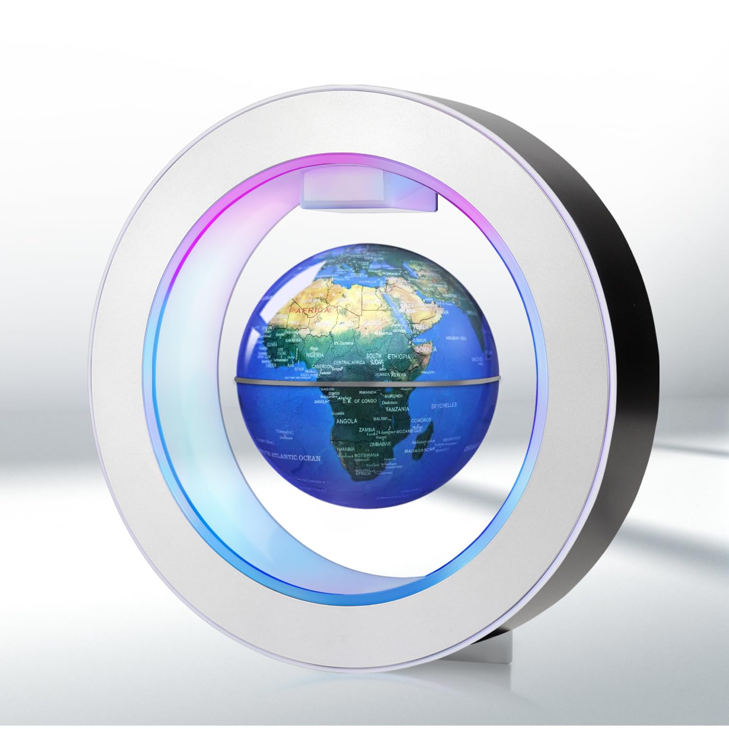 Poojaed floating globe levitation creates striking desk decor.