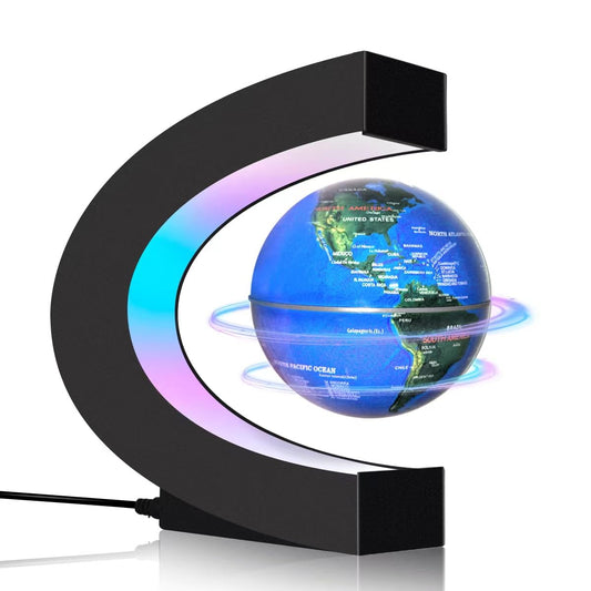 Poojaed magnetic levitating globe with LED light, hovering above the base.