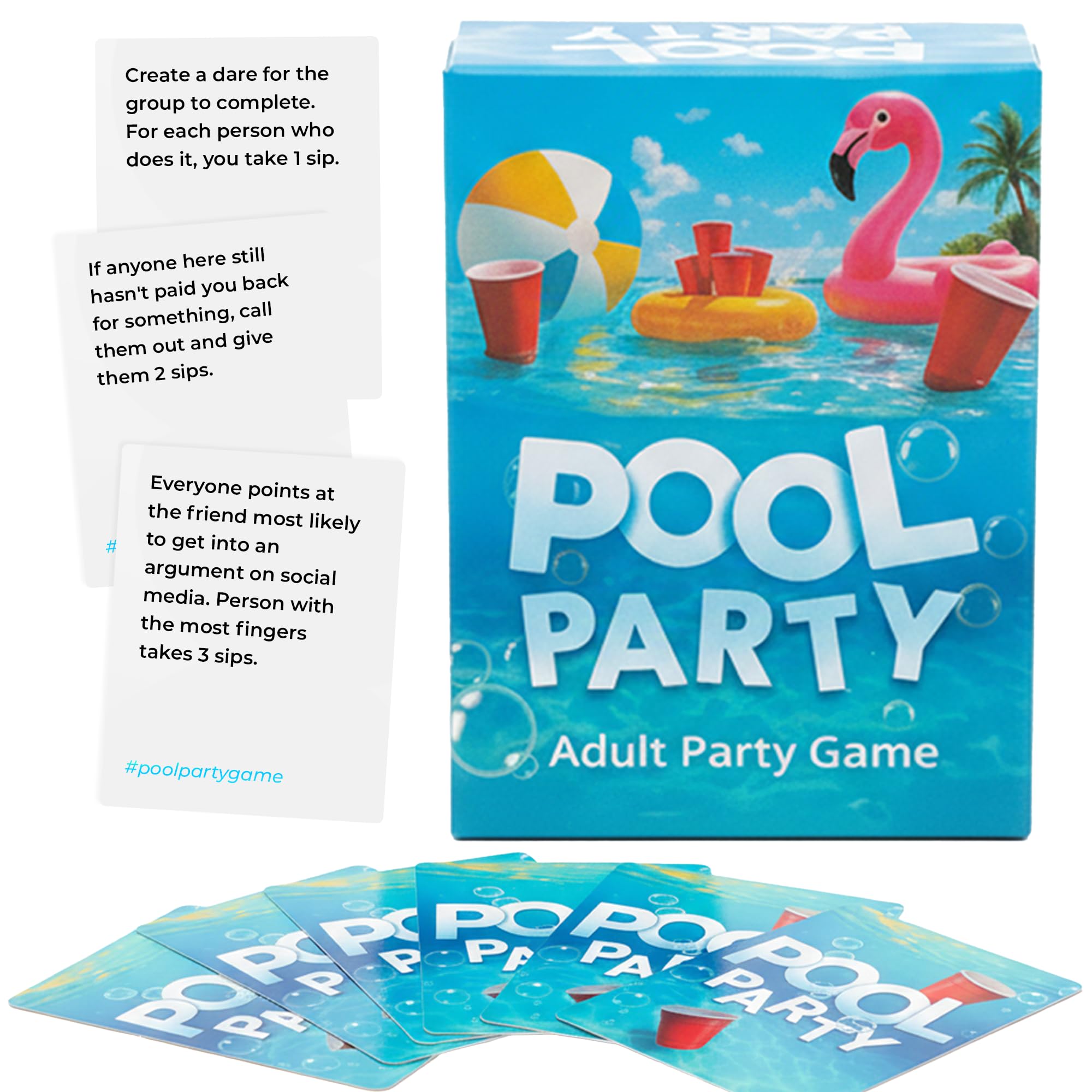 Pool Party waterproof card deck ready for poolside play and laughter.