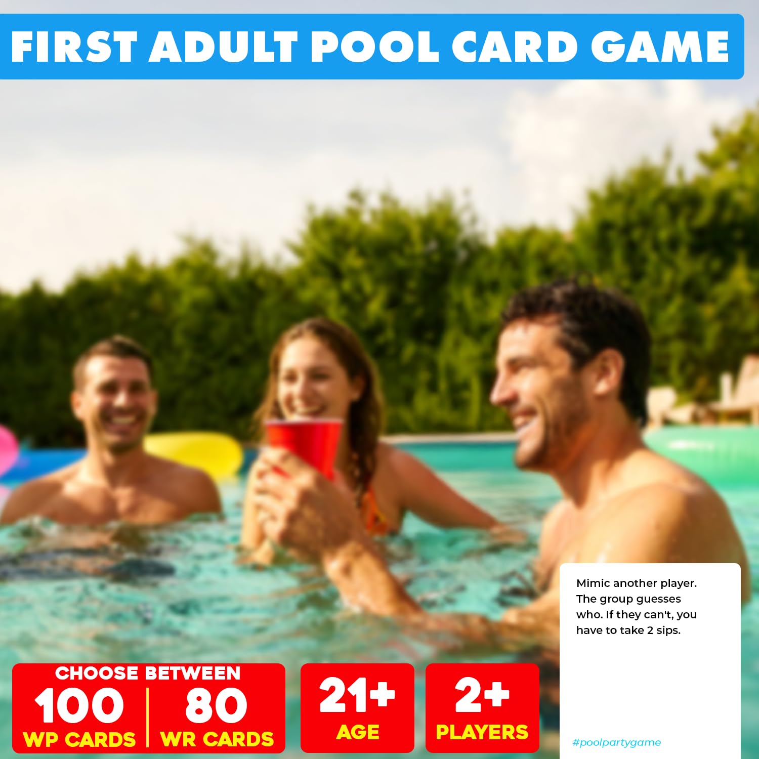 Pool Party hot-seat prompt card captured during lively poolside competition.