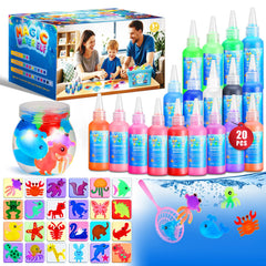 Poonoo magic water elf kit setup showing kids ready to craft aqua pets