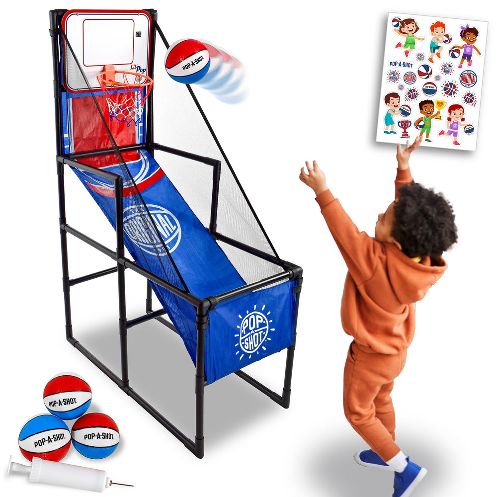 Pop-A-Shot Lil’ Pop game side view with scoreboard and kids enjoying arcade-style play